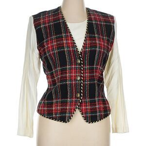 Vintage 90s Positive Attitude Plaid Jacket Top Vest Dark Academia Size 14